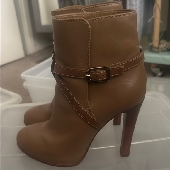 Tory Burch Tan Leather Heeled Booties Size 6.5 - Picture 6 of 9